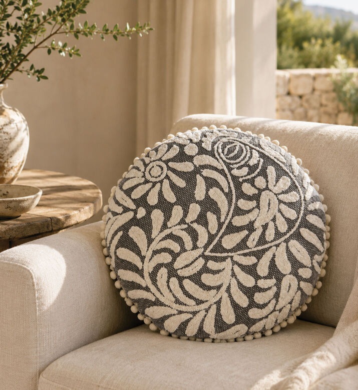 Home Deco and More Ayla Handloom Tufted Cushion 40 Cm, Grey, Packshot View
