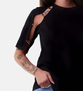 بلوزة باريس قصيرة الأكمام بفتحة كتف