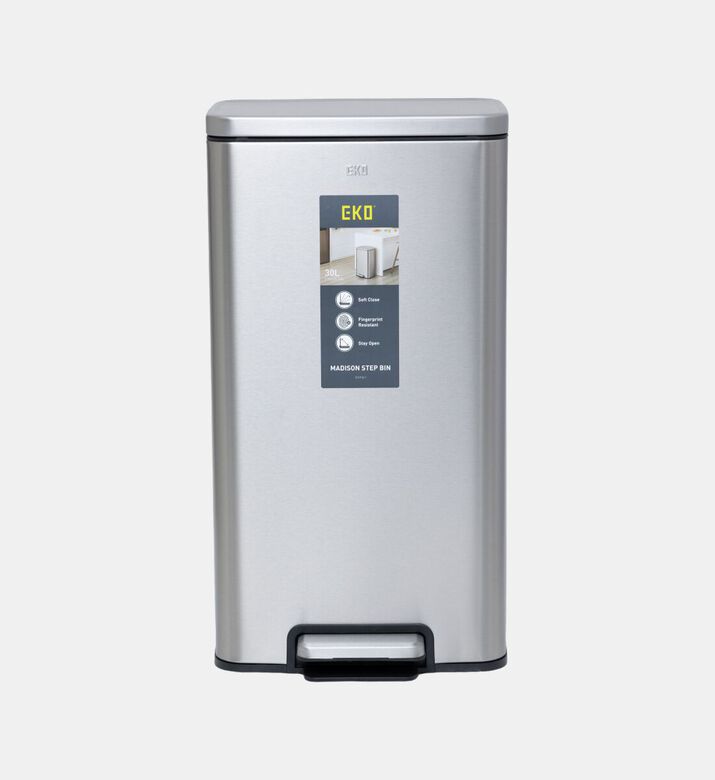 Eko Stainless Steel Step Bin, Silver, 30-l, Packshot View