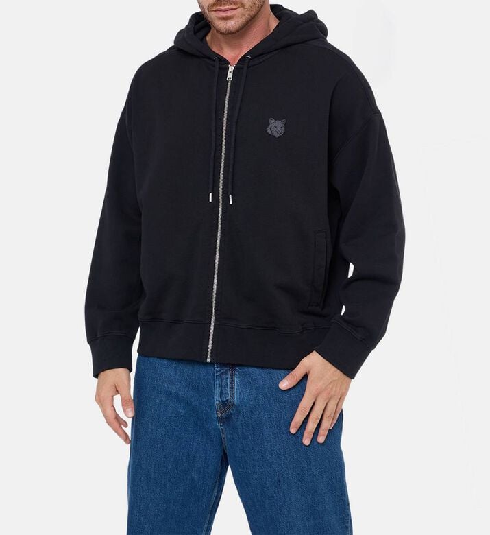 Maison Kitsune Casual Zip Fastening Hooded Sweater, Black, M, Model View