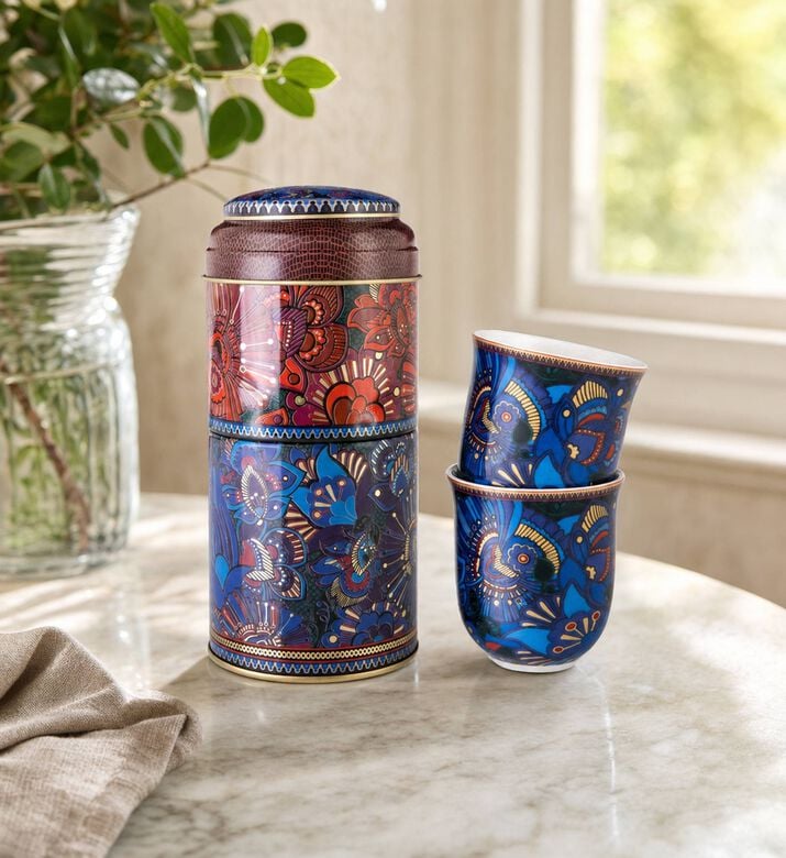 Images d Orient Kashmir 2-coffee Cups Tin Box Set, Model View