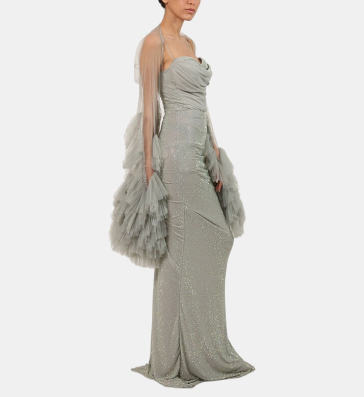 Shimmered Ruffled Cape Maxi Gown Shimmered Ruffled Cape Maxi Gown