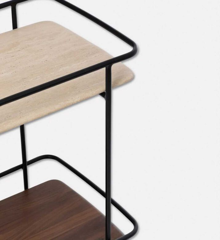 Home Deco and More Shard Wood Body Bar Trolley, Walnut, Packshot View