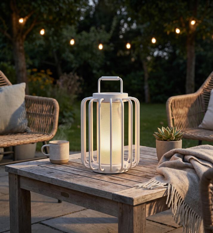 Villeroy and Boch Bangkok Aluminum Short Lantern Lamp, White, Packshot View