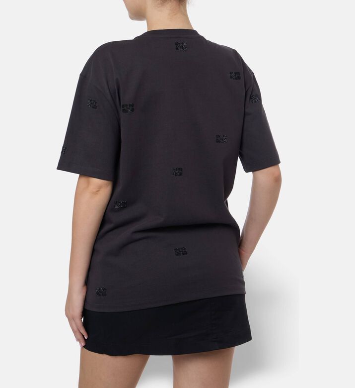 Ganni Rhinestones-embellished Crewneck T-shirt, Model View