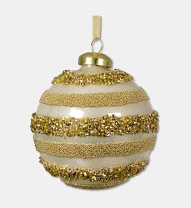 Kaemingk Bauble Glass Stripe Rnd, Gold, Packshot View
