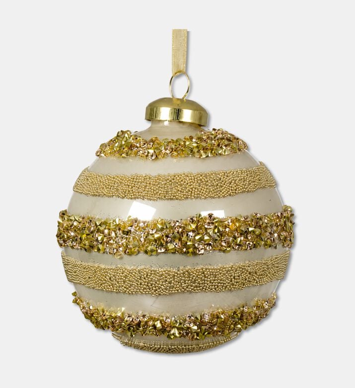 Kaemingk Bauble Glass Stripe Rnd, Gold, Packshot View