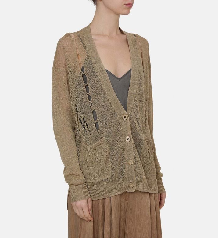 Open-knit Front Pockets Cardigan