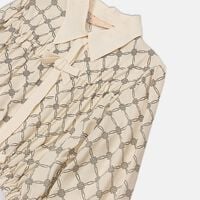 Poplin Bow-detail Geometric-print Blouse