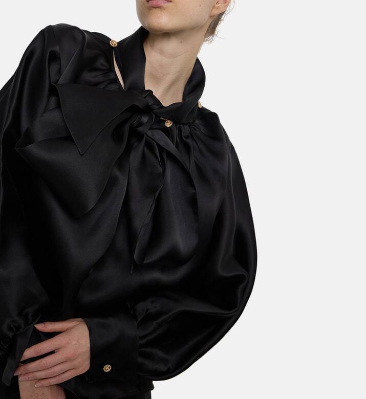 Edward Achour Paris Dramatic Bow Tie Blouse, Model View Edward Achour Paris Dramatic Bow Tie Blouse, Model View