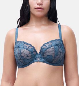 Chantelle Sheer Mesh Demi-cup Bra, Blue, 105, D, Model View