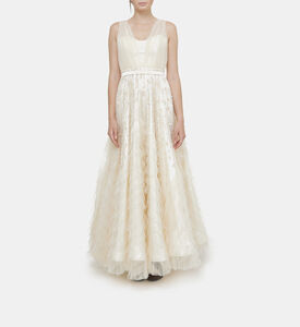 فستان ماكسي واسع بياقة V بأحجار الراين