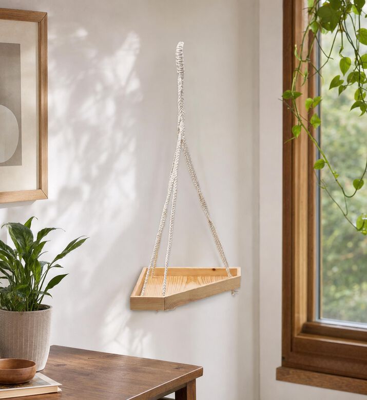Home Deco and More Flora Mango Wood Base Pot Shelf, Model View