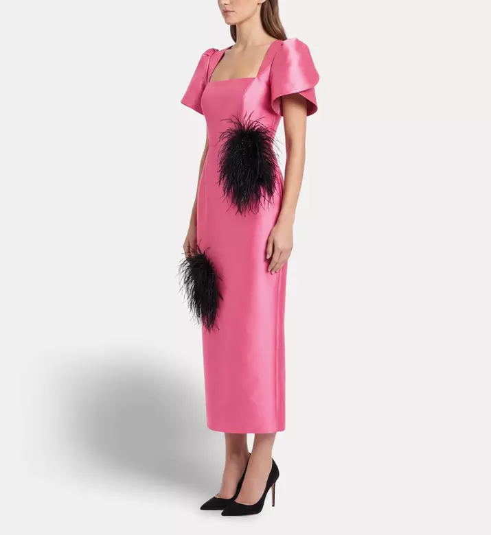 Savanna Amahle Feather Embellished Dress, Pink, L, Model View