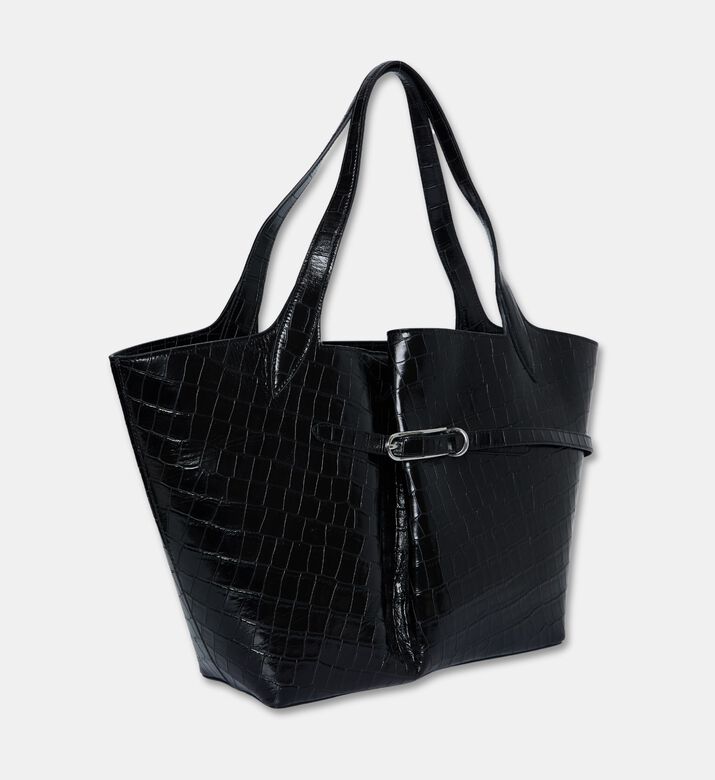 Liffner Calf Leather Belted Bag, Black, Packshot View
