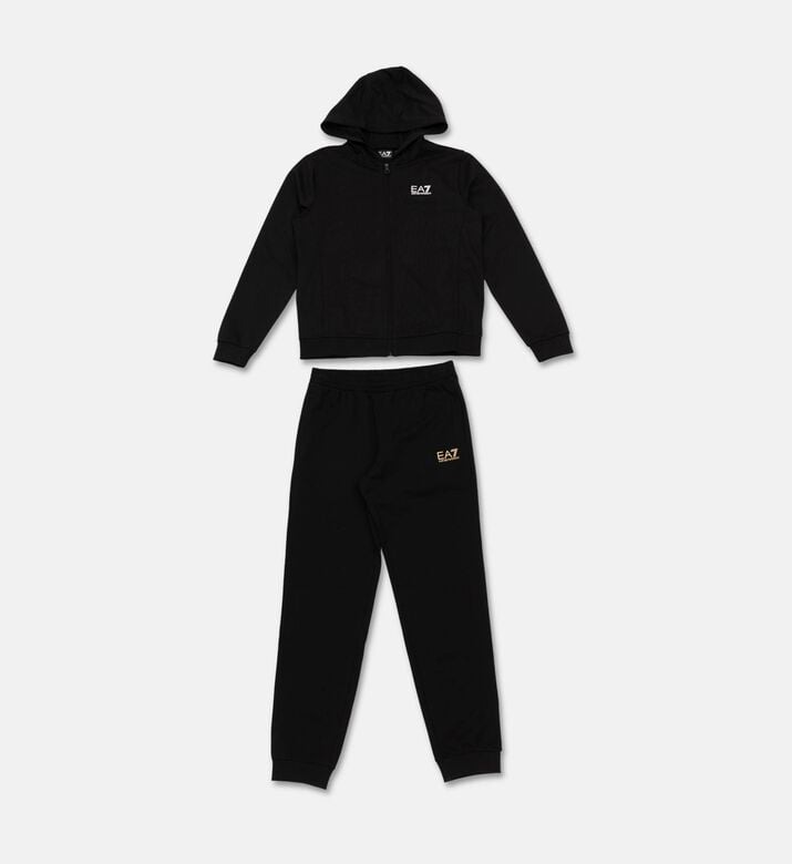 EA7 Cotton Zip-up Tracksuit, Black, 14y, Packshot View