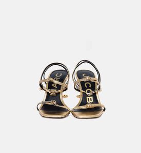 حذاء بكعب عالٍ جلد معدني بأزهار أقحوان