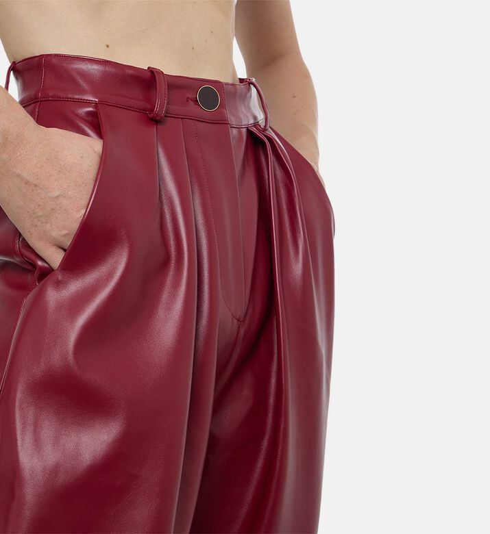 Rowen Rose Faux Leather Pleated Wide-leg Trousers, Model View