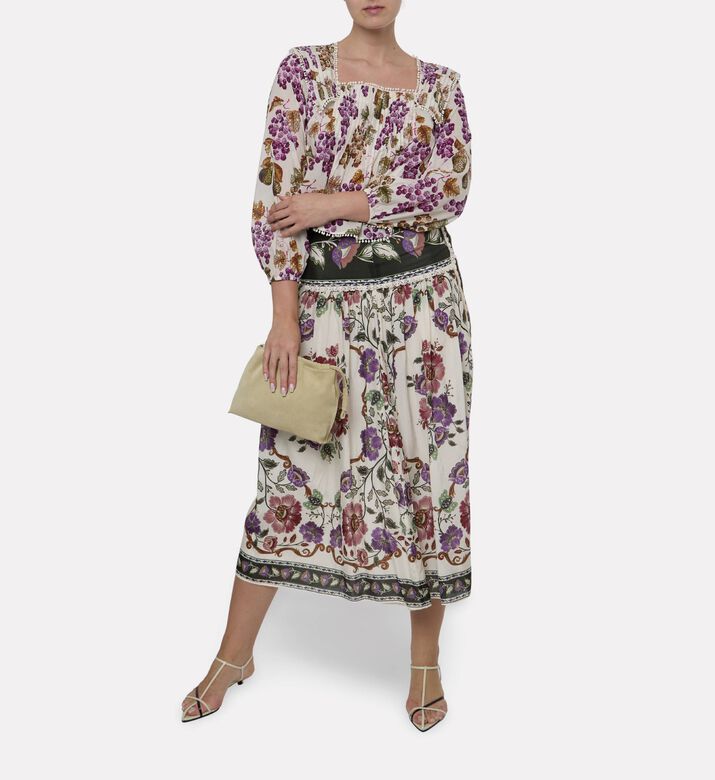 Farm Rio Rococo Floral-print Midi Skirt, Model View