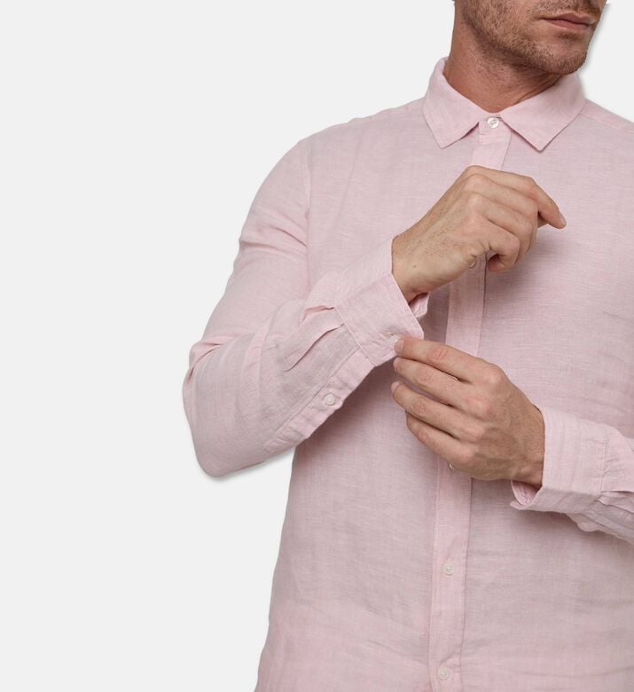 Galeries Lafayette Linen Button-down Classic Collar Shirt, Light-pink, M, Model View