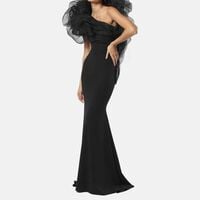 One-shoulder Sculptural Ruffle-detail Gown