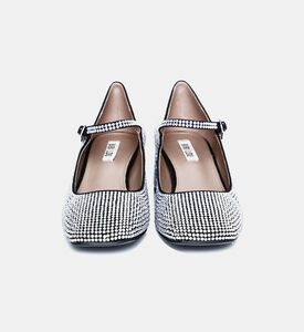 حذاء بكعب متوسط مزين بأحجار الراين بجلد سويد