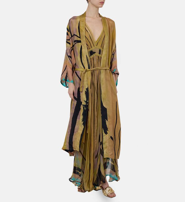 Abstract-print Long-sleeve Kimono