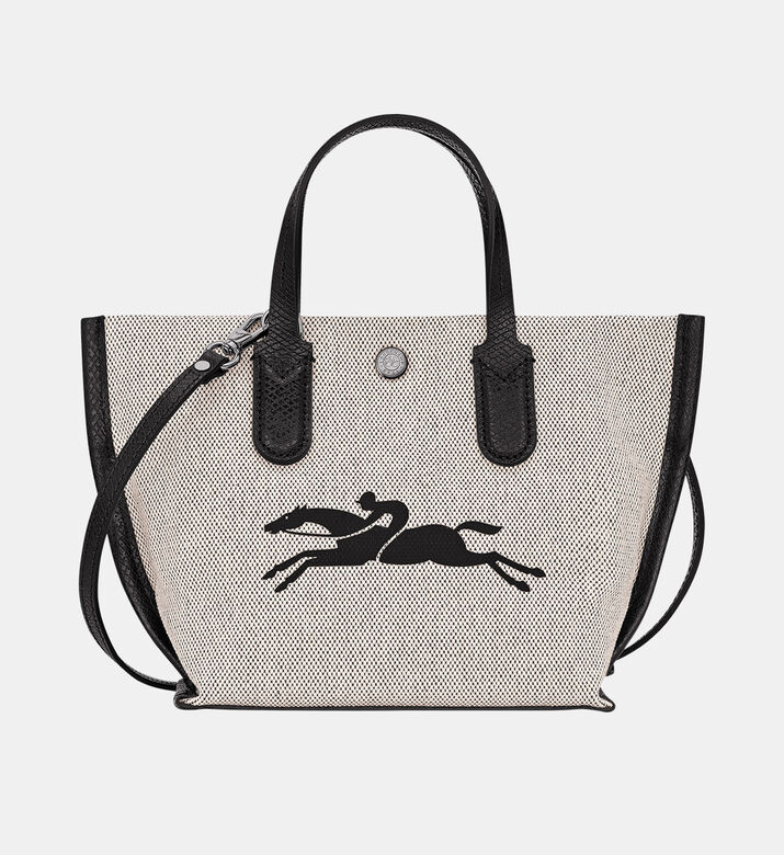 حقيبة بنمط سلة صغيرة مطرزة بشعار