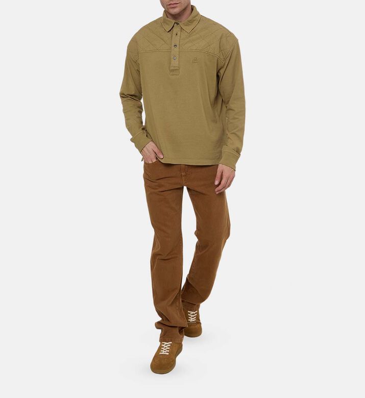 Quilted Panels Long-sleeve Polo Shirt