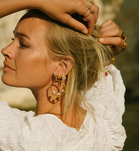 Ottoman Hands Pearl Bead Hoop Earrings, Packshot View