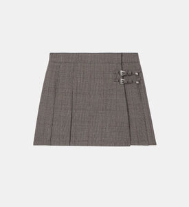 Prince Of Wales Wool Pleated Wrap Mini Skirt