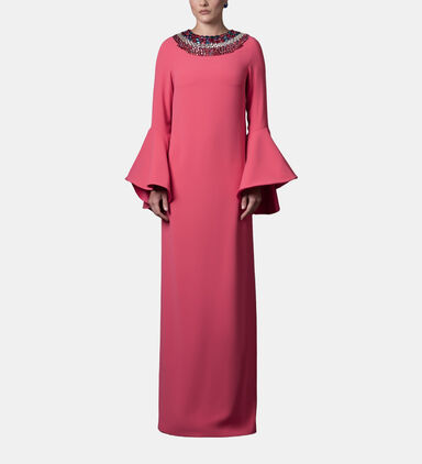 Bell-sleeve Embroidered Neck Kaftan
