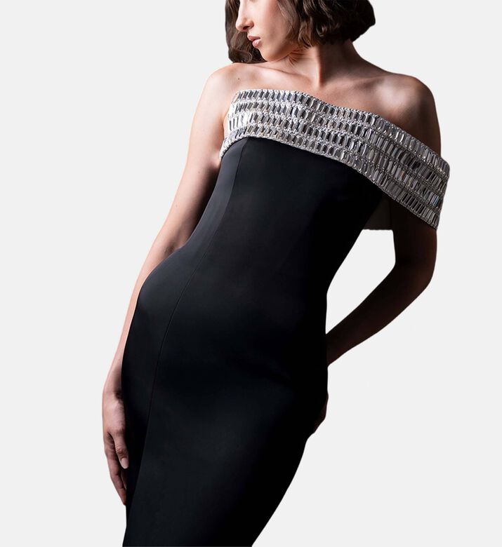 Jean Louis Sabaji Crystal-embellished Side Slit Gown, Model View