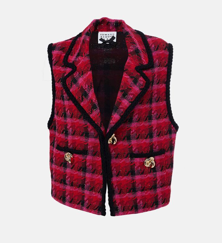 Plaid Tweed Sleeveless Blazer Plaid Tweed Sleeveless Blazer