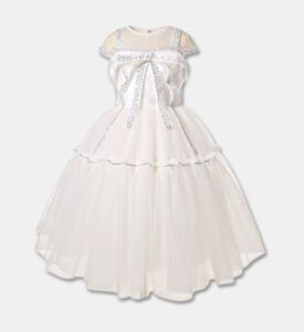 Lelyte Waist Bow Sequined Lace Dress, White, 8-10y, Packshot View