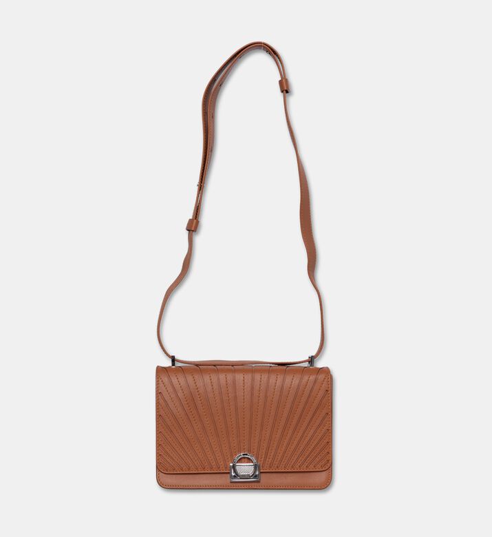 Camille Fournet Signature Calf Leather Pleated Shoulder Bag, Brown, Packshot View