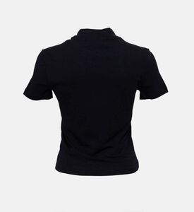 تي شيرت قطن بياقة عالية وطبعة شعار