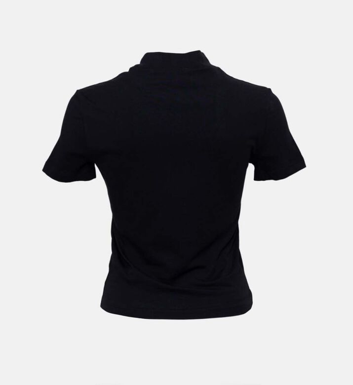 تي شيرت قطن بياقة عالية وطبعة شعار