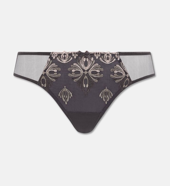 Chantelle Seamless Mesh Embroidered Tanga, Dark-grey, Xl, Packshot View