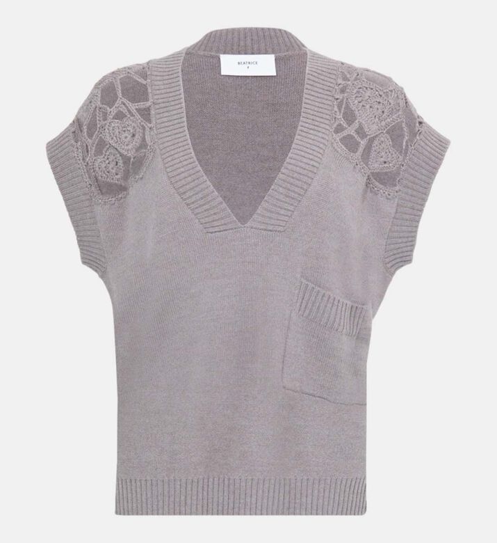 Wool Lace-shoulders V-neck Vest