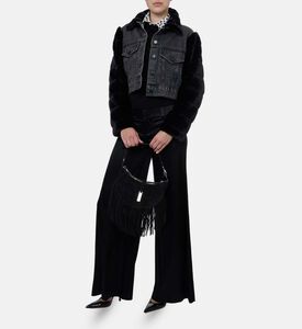 Alice and Olivia Faux Fur Long-sleeve Denim Jacket, Model View