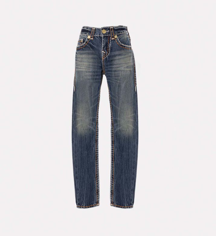Contrast Stitching Faded-wash Straight-leg Jeans