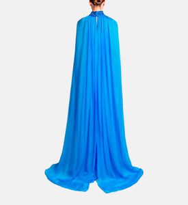 Michael Cinco Beads-embroidery Flared Dress, Blue, M, Model View