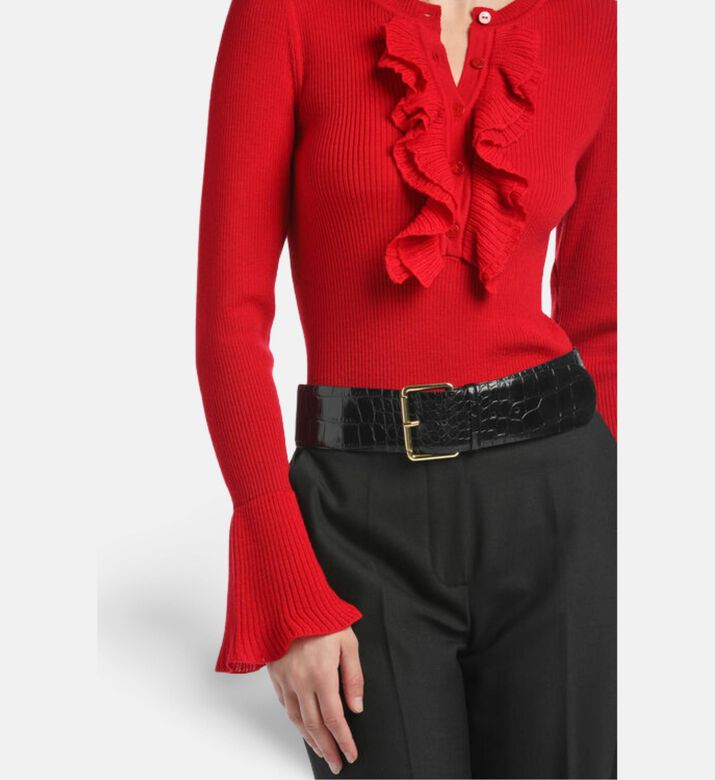Luisa Spagnoli Margarita Ruffled Ribbed Slim-fit Top, Red, S, Model View