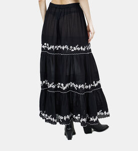 Embroidered Ruffled Maxi Skirt