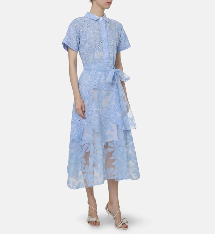 Beatrice B Embroidered Short-sleeve Midi Dress, Model View