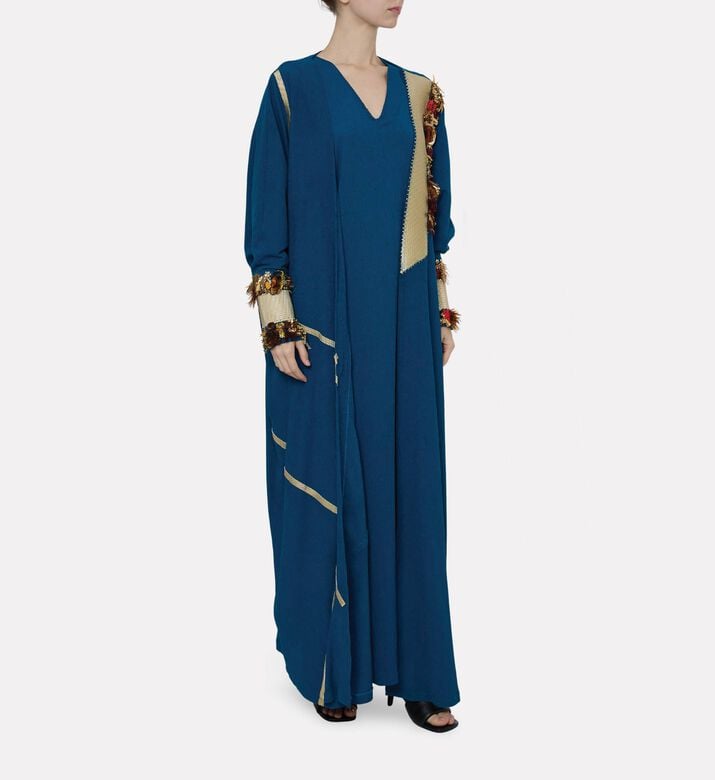 Dalia Al Azem Embellished Feathered Cuffs Abaya, Model View