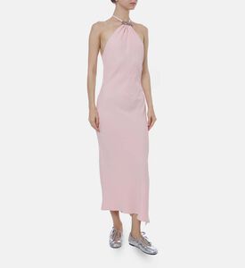 فستان متوسط الطول بدون أكمام بتفصيل معدني