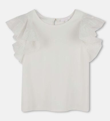 Ruffled Sleeve Button Closure Top