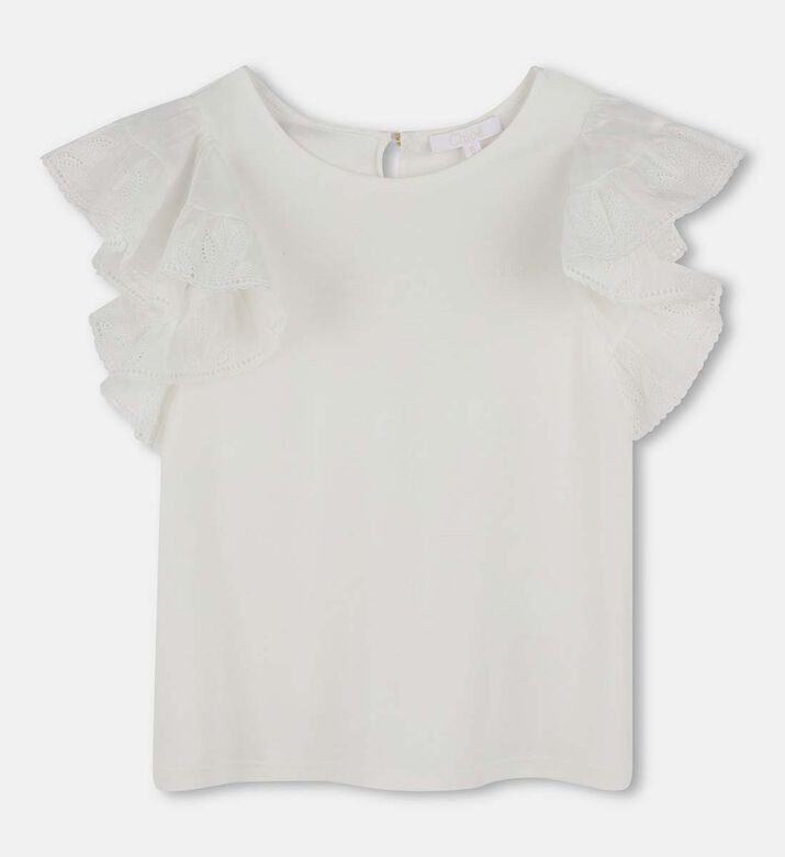 Ruffled Sleeve Button Closure Top